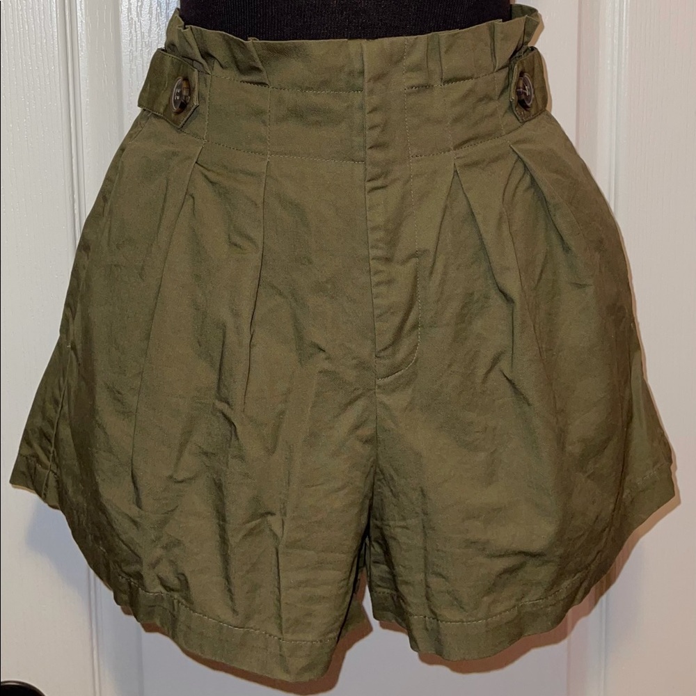 Olive Green shorts with single brown buttons